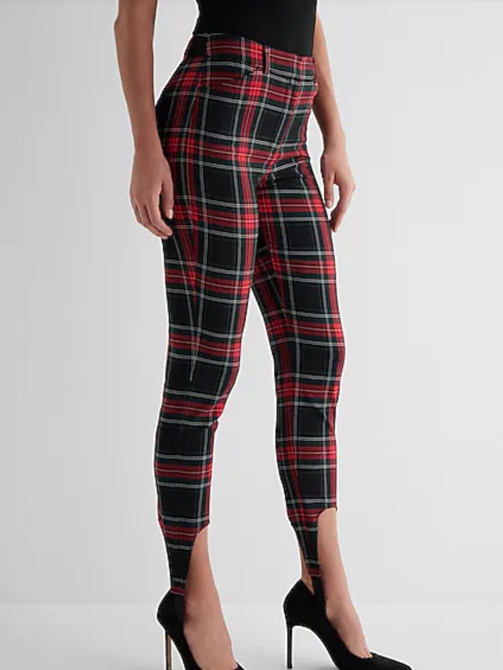 Express High Waisted Tartan Plaid Stirrup Leggings pants size 10 short